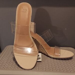 A New Day Women's Wedge Sandals with Clear Straps Sz 11